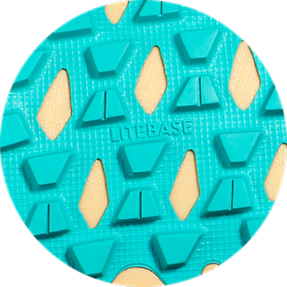 Vibram LITEBASE logo on a HOKA shoe outsole.