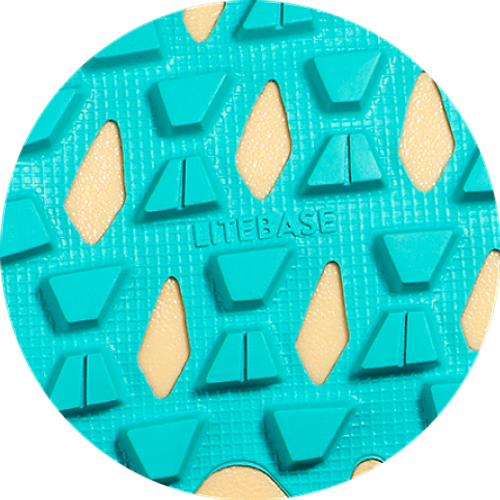 Vibram LITEBASE logo on a HOKA shoe outsole.