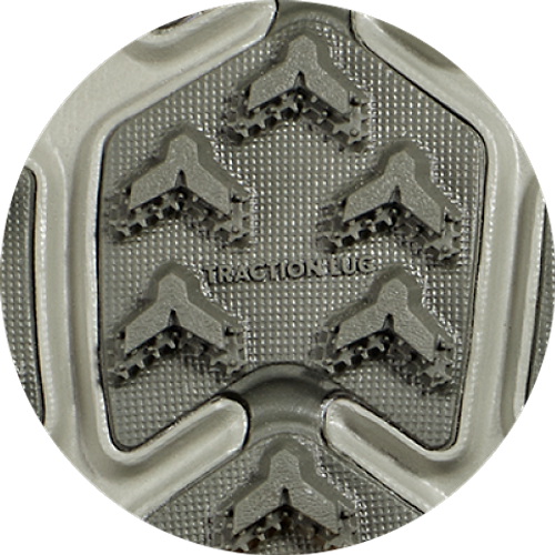 Vibram TRACTION LUG logo on a HOKA shoe outsole.